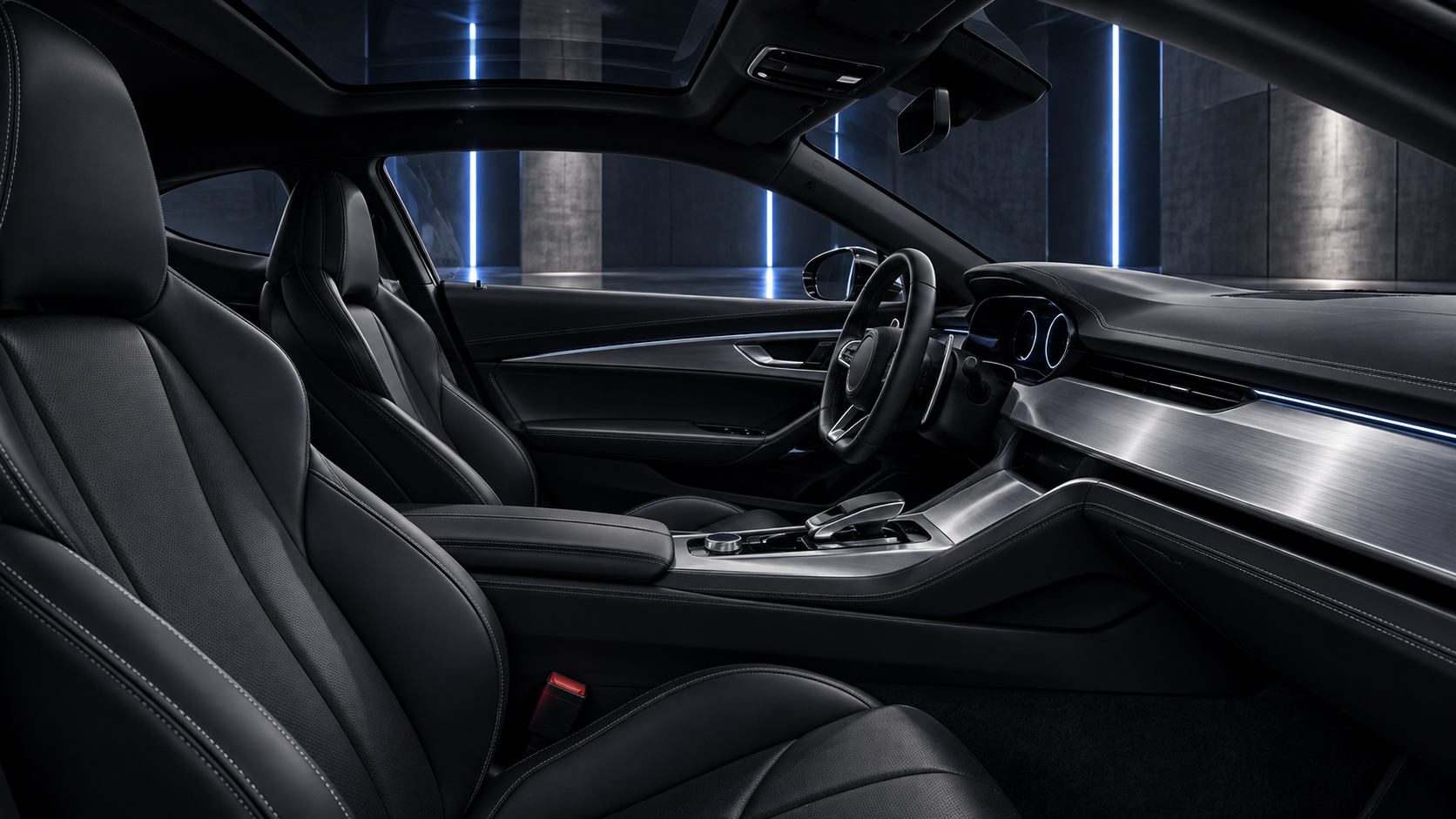 Illustrative GT / 01 cabin with low seats and a sculpted centre console